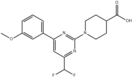 1-[4-(二氟甲基)-6-(3-甲氧基苯基)嘧啶-2-基]哌啶-4-羧酸 结构式