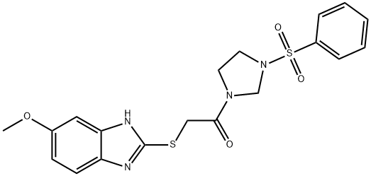 2-[(5-methoxy-1H-benzimidazol-2-yl)sulfanyl]-1-[3-(phenylsulfonyl)imidazolidin-1-yl]ethanone 结构式