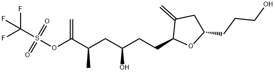 Methanesulfonic acid, trifluoro-, (2R,4R)-4-hydroxy-2-methyl-1-methylene-6-[(2S,5S)-tetrahydro-5-(3-hydroxypropyl)-3-methylene-2-furanyl]hexyl ester (9CI) 结构式