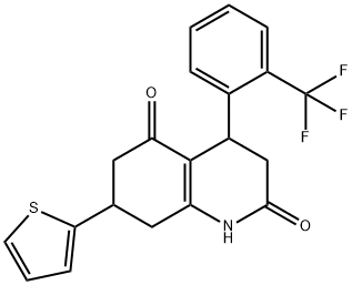 7-(thiophen-2-yl)-4-[2-(trifluoromethyl)phenyl]-4,6,7,8-tetrahydroquinoline-2,5(1H,3H)-dione 结构式