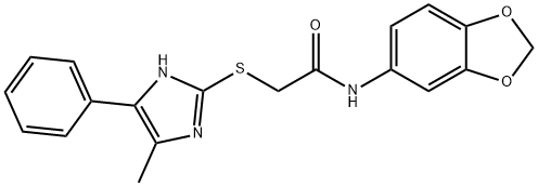 N-(1,3-benzodioxol-5-yl)-2-[(4-methyl-5-phenyl-1H-imidazol-2-yl)sulfanyl]acetamide 结构式