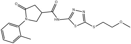 N-[5-(2-methoxyethylsulfanyl)-1,3,4-thiadiazol-2-yl]-1-(2-methylphenyl)-5-oxopyrrolidine-3-carboxamide 结构式