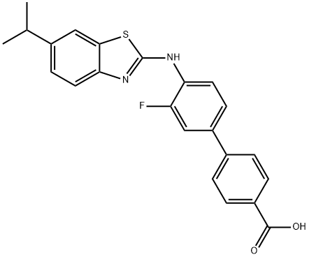 3'-Fluoro-4'-(6-isopropyl-benzothiazol-2-ylamino)-biphenyl-4-carboxylic acid 结构式