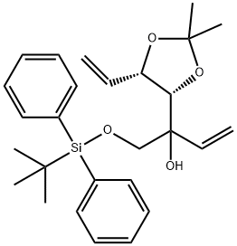 1-(tert-butyldiphenylsilyloxy)-2-((4S,5S)-2,2-dimethyl-5-vinyl-1,3-dioxolan-4-yl)but-3-en-2-ol 结构式