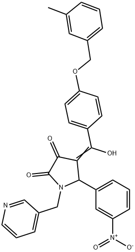 (4E)-4-[hydroxy-[4-[(3-methylphenyl)methoxy]phenyl]methylidene]-5-(3-nitrophenyl)-1-(pyridin-3-ylmethyl)pyrrolidine-2,3-dione 结构式