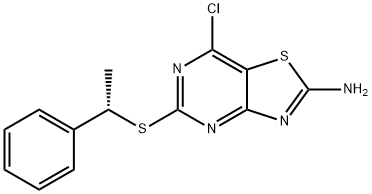 (S)-7-氯-5 - ((1-苯基乙基)硫基)噻唑并[4,5-D]嘧啶-2-胺 结构式