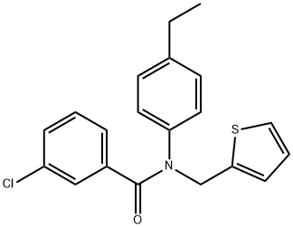 3-chloro-N-(4-ethylphenyl)-N-(thiophen-2-ylmethyl)benzamide 结构式