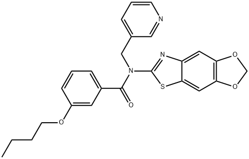 3-butoxy-N-([1,3]dioxolo[4,5-f][1,3]benzothiazol-6-yl)-N-(pyridin-3-ylmethyl)benzamide 结构式