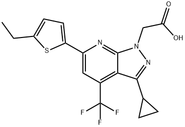 2-(3-环丙基-6-(5-乙基噻吩-2-基)-4-(三氟甲基)-1H-吡唑并[3,4-B]吡啶-1-基)乙酸 结构式