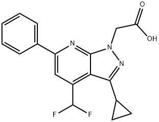 2-[3-Cyclopropyl-4-(difluoromethyl)-6-phenyl-pyrazolo[3,4-b]pyridin-1-yl]acetic acid 结构式