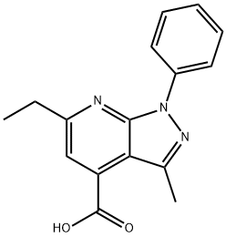6-Ethyl-3-methyl-1-phenyl-pyrazolo[3,4-b]pyridine-4-carboxylic acid 结构式