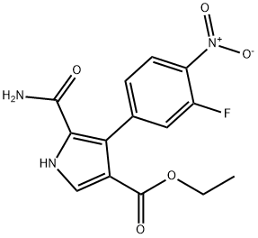 5-Carbamoyl-4-(3-fluoro-4-nitro-phenyl)-1H-pyrrole-3-carboxylic acid ethyl ester 结构式