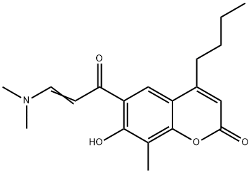 4-Butyl-6-(3-dimethylamino-acryloyl)-7-hydroxy-8-methyl-chromen-2-one 结构式