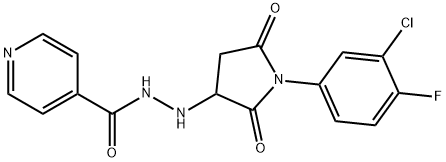 N'-[1-(3-chloro-4-fluorophenyl)-2,5-dioxopyrrolidin-3-yl]pyridine-4-carbohydrazide 结构式