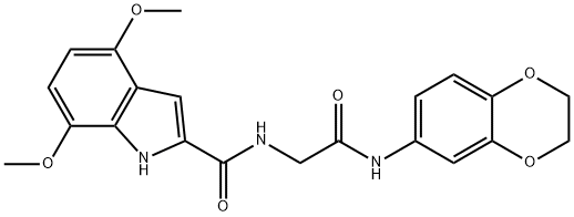 N-[2-(2,3-dihydro-1,4-benzodioxin-6-ylamino)-2-oxoethyl]-4,7-dimethoxy-1H-indole-2-carboxamide 结构式