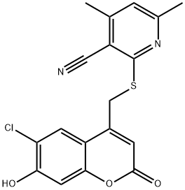 2-{[(6-chloro-7-hydroxy-2-oxo-2H-chromen-4-yl)methyl]sulfanyl}-4,6-dimethylpyridine-3-carbonitrile 结构式