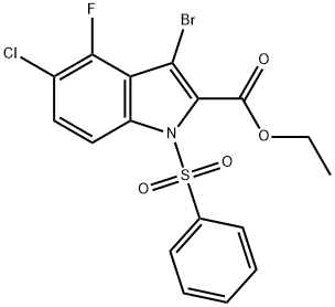 3-溴-5-氯-4-氟-1-(苯磺酰基)-1H-吲哚-2-羧酸乙酯 结构式