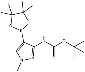 (1-甲基-4-(4,4,5,5-四甲基-1,3,2-二氧硼杂环戊烷-2-基)-1H-吡唑-3-基)氨基甲酸叔丁酯 结构式