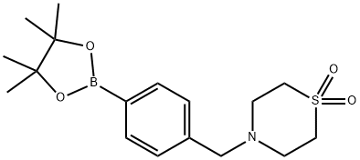 4-((1,1-二氧代硫代吗啡林)甲基苯硼酸频哪醇酯 结构式