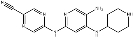 5-((5-Amino-4-(piperidin-4-ylamino)pyridin-2-yl)amino)pyrazine-2-carbonitrile 结构式