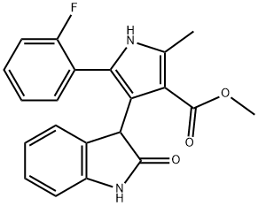 methyl 5-(2-fluorophenyl)-2-methyl-4-(2-oxo-2,3-dihydro-1H-indol-3-yl)-1H-pyrrole-3-carboxylate 结构式
