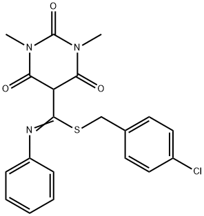 (Z)-4-chlorobenzyl 6-hydroxy-1,3-dimethyl-2,4-dioxo-N-phenyl-1,2,3,4-tetrahydropyrimidine-5-carbimidothioate 结构式