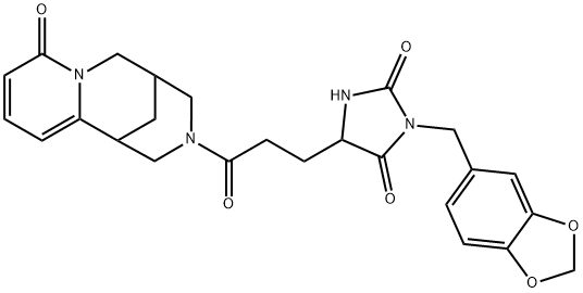 3-(benzo[d][1,3]dioxol-5-ylmethyl)-5-(3-oxo-3-(8-oxo-5,6-dihydro-1H-1,5-methanopyrido[1,2-a][1,5]diazocin-3(2H,4H,8H)-yl)propyl)imidazolidine-2,4-dione 结构式