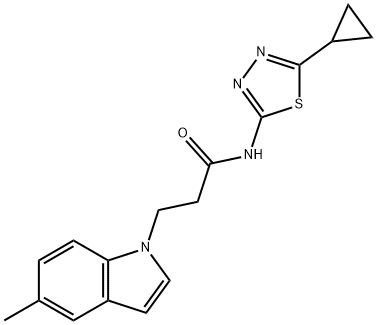 N-[(2E)-5-cyclopropyl-1,3,4-thiadiazol-2(3H)-ylidene]-3-(5-methyl-1H-indol-1-yl)propanamide 结构式