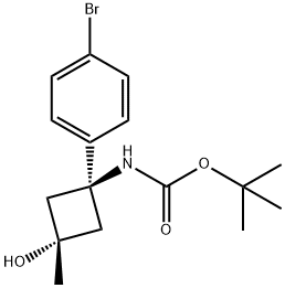 N-[反式-1-(4-溴苯基)-3-羟基-3-甲基环丁基]-氨基甲酸叔丁酯 结构式