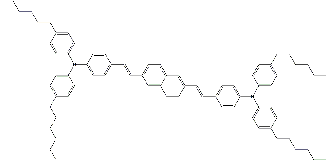 4,4'-(1E,1'E)-2,2'-(萘-2,6-二基)双(乙烯-2,1-二基)双(N,N-双(4-己基苯基)苯胺) 结构式