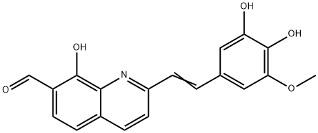 7-Quinolinecarboxaldehyde, 2-[2-(3,4-dihydroxy-5-methoxyphenyl)ethenyl]-8-hydroxy- 结构式