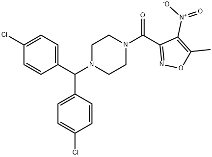 [4-[Bis(4-chlorophenyl)methyl]piperazin-1-yl]-(5-methyl-4-nitro-1,2-oxazol-3-yl)methanone 结构式