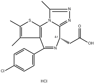 (6S)-4-(4-氯苯基)-2,3,9-三甲基-6H-噻吩并[3,2-F][1,2,4]噻唑并[4,3-A][1,4]二氮杂卓-6-乙酸盐酸盐 结构式