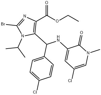 乙基2-溴-5-((5-氯-1-甲基-2-氧-1,2-二氢吡啶-3-基)氨基)(4-氯苯基)甲基)-1-异丙基-1H-咪唑-4-羧酸盐 结构式