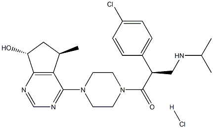 (S)-2-(4-CHLOROPHENYL)-1-(4-((5R,7R)-7-HYDROXY-5-METHYL-6,7-DIHYDRO-5H-CYCLOPENTA[D]PYRIMIDIN-4-YL)PIPERAZIN-1-YL)-3-(ISOPROPYLAMINO)PROPAN-1-ONE HYDROCHLORIDE 结构式