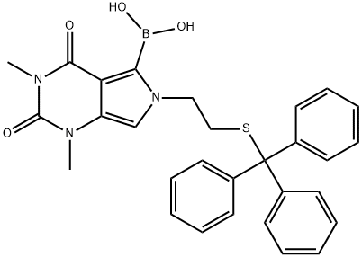 (1,3-dimethyl-2,4-dioxo-6-(2-(tritylthio)ethyl)-2,3,4,6-tetrahydro-1H-pyrrolo[3,4-d]pyrimidin-5-yl)boronicacid 结构式