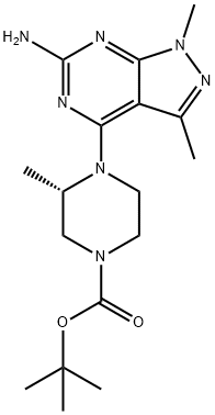 (S)-叔丁基4-(6-氨基-1,3-二甲基-1H-吡唑并[3,4-D]嘧啶-4-基)-3-甲基哌嗪-1-甲酸叔丁酯 结构式