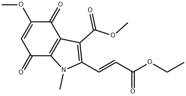 (E)-甲基 2-(3-乙氧基-3-氧亚基丙-1-烯-1-基)-5-甲氧基-1-甲基-4,7-二氧亚基-4,7-二氢-1H-吲哚-3-甲酸基酯 结构式