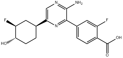 4-(3-氨基-6-((1S,3S,4S)-3-氟-4-羟基环己基)吡嗪-2-基)-2-氟苯甲酸 结构式