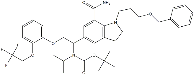 tert-butyl (2R)-1-[1-(3-benzyloxypropyl)-7-carbamoyl-indolin-5--yl]propan-2-yl2-[2-(2,2,2-trifluoroethoxy)phenoxy]ethylcarbamate 结构式