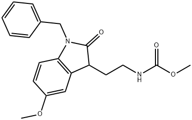 甲基 (2-(1-苯甲基-5-甲氧基-2-氧亚基二氢吲哚-3-基)乙基)氨基甲酯 结构式