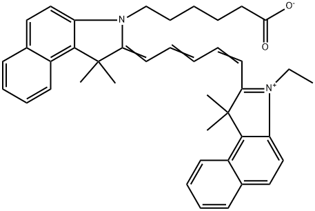 2-[5-[3-(5-羧基戊基)-1,3-二氢-1,1-二甲基-2H-苯并[E]吲哚-2-亚基]-1,3-戊二烯基]-3-乙基-1,1-二甲基-1H-苯并[E]吲哚内盐 结构式