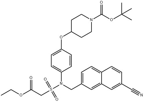 叔-丁基 4-(4-(N-((7-氰基萘-2-基)甲基)-2-乙氧基-2-氧亚基乙基磺酰氨基)苯氧基)哌啶-1-甲酸基酯 结构式