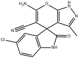 6'-amino-5-chloro-3'-methyl-2-oxo-1,2-dihydro-2'H-spiro[indole-3,4'-pyrano[2,3-c]pyrazole]-5'-carbonitrile 结构式