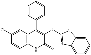 3-(1,3-benzothiazol-2-ylsulfanyl)-6-chloro-4-phenylquinolin-2(1H)-one 结构式