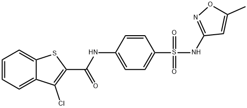 3-chloro-N-{4-[(5-methyl-1,2-oxazol-3-yl)sulfamoyl]phenyl}-1-benzothiophene-2-carboxamide 结构式