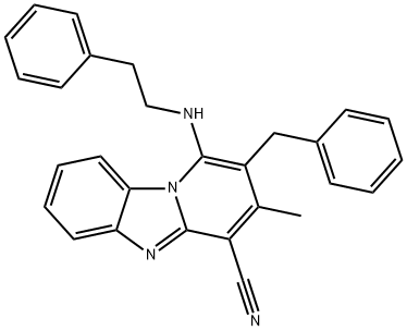 2-benzyl-3-methyl-1-[(2-phenylethyl)amino]pyrido[1,2-a]benzimidazole-4-carbonitrile 结构式
