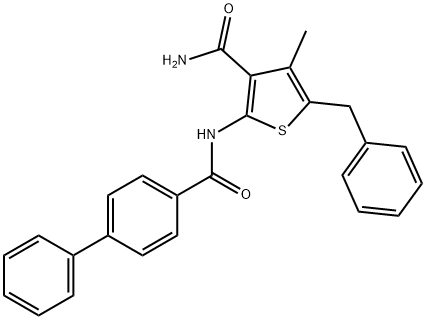 5-benzyl-2-[(4-biphenylylcarbonyl)amino]-4-methyl-3-thiophenecarboxamide 结构式