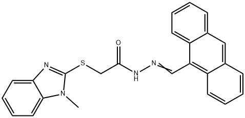 N'-[(E)-anthracen-9-ylmethylidene]-2-[(1-methyl-1H-benzimidazol-2-yl)sulfanyl]acetohydrazide 结构式