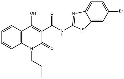 N-(6-bromo-1,3-benzothiazol-2-yl)-4-hydroxy-2-oxo-1-propyl-1,2-dihydroquinoline-3-carboxamide 结构式